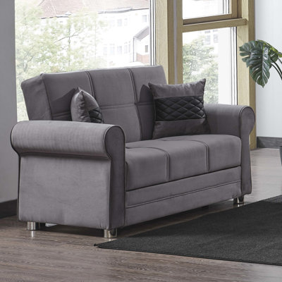 Convertible avec rangement, microfibre grise, espace de vie spacieux