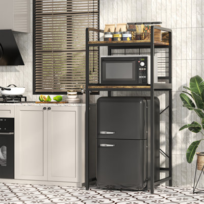 Mini Fridge Stand Shelf with Storage, Microwave Organizer Shelf and Mini Fridge Cabinet with Storage for Kitchen, Dorm, and Coffee Bar with Mini Fridge Space