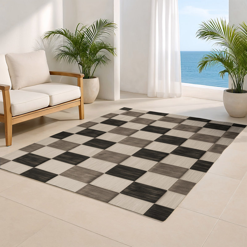 Tapis d'intérieur et d'extérieur à carreaux beige, Rectangulaire 3 pi x 5 pi