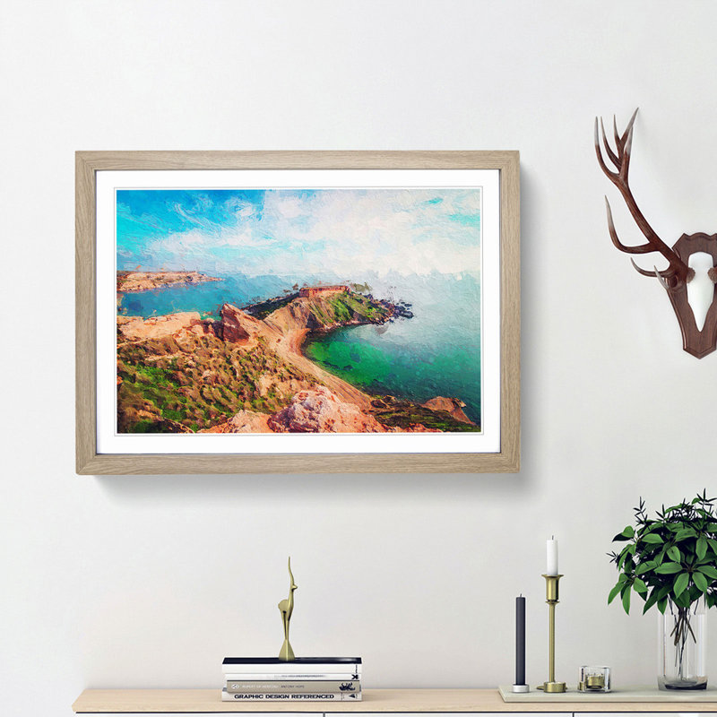 Sea View from Malta - Picture Frame Painting Print, 36cm H x 48cm W x 2cm D, Oak Framed