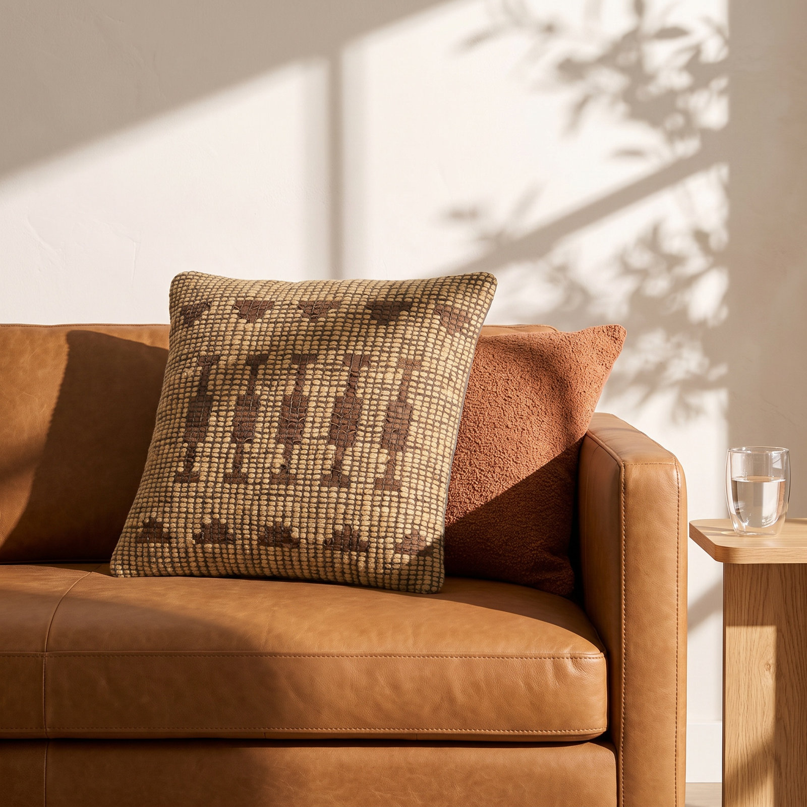 Twareg Geometric Jute / Sisal Throw Pillow, Down Blend, 22"H x 22"W
