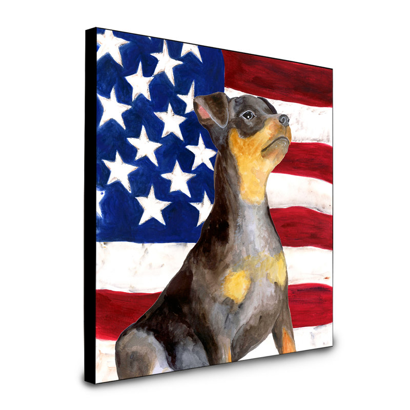 Panneau mural patriotique art Double Down, Pinscher miniature noir