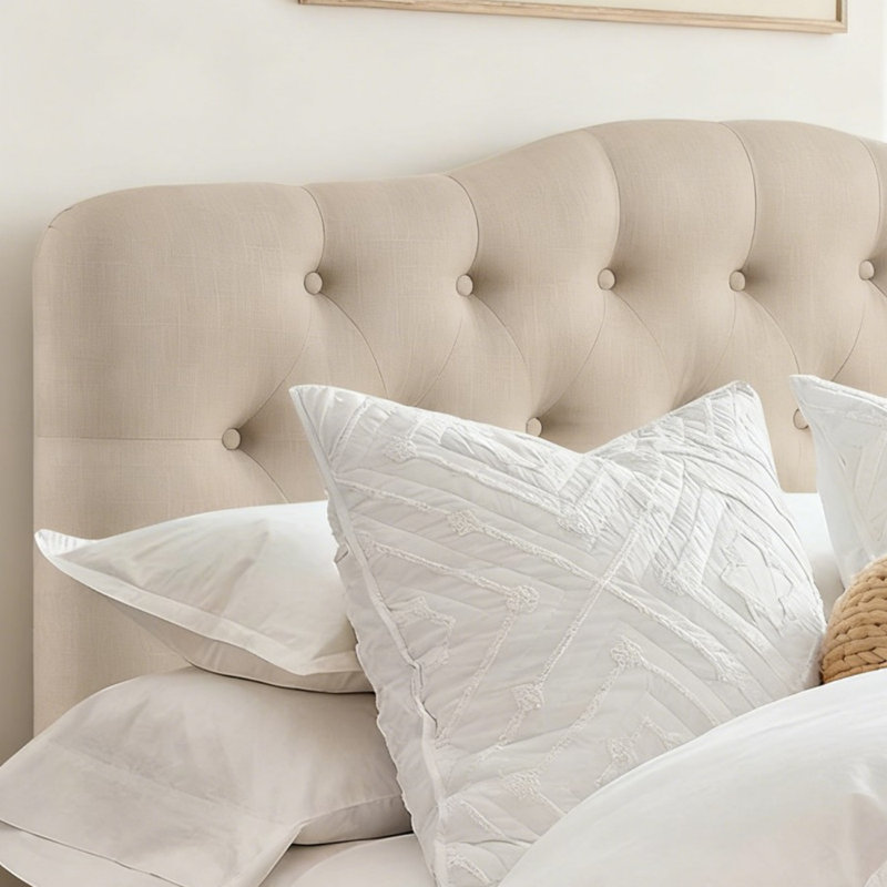 Tufted Upholstered Headboard, Solid Wood Head Board with Wood Legs, Adjustable Height Bed headboard from 34” to 43” Fabric Headboard in Modern Button Design