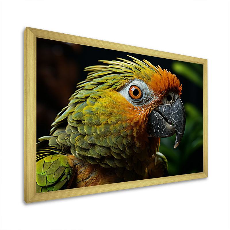 «Parrots Emerald Magical Melody II», reproduction sur toile, Encadrement doré, H 12 po x l 20 po x P 1 po