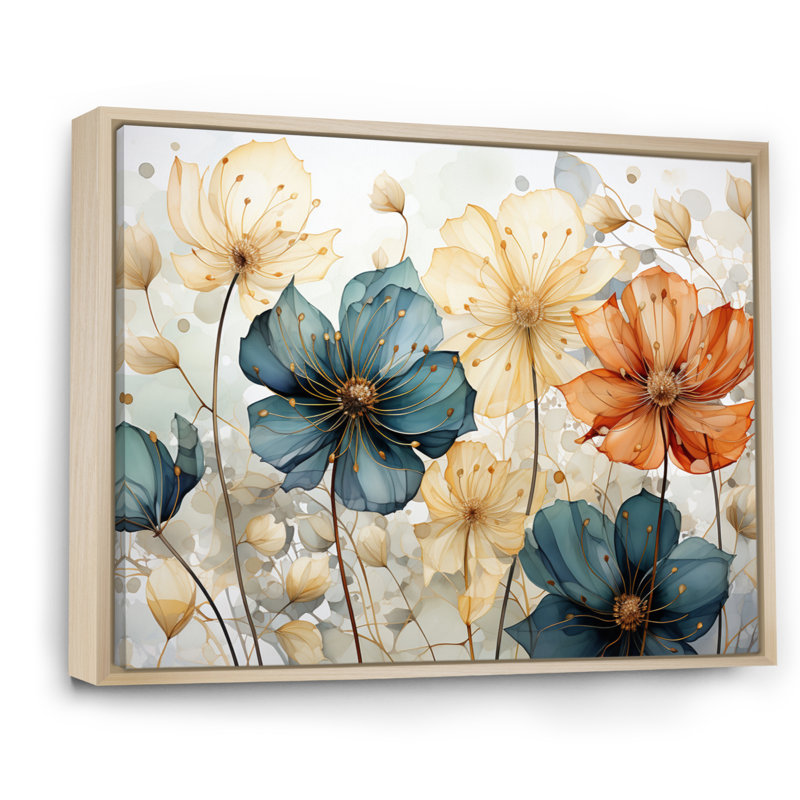 «Teal Orange Petal Mosaics I», art mural abstrait botanique pour le salon, H 16 po x l 32 po, Érable