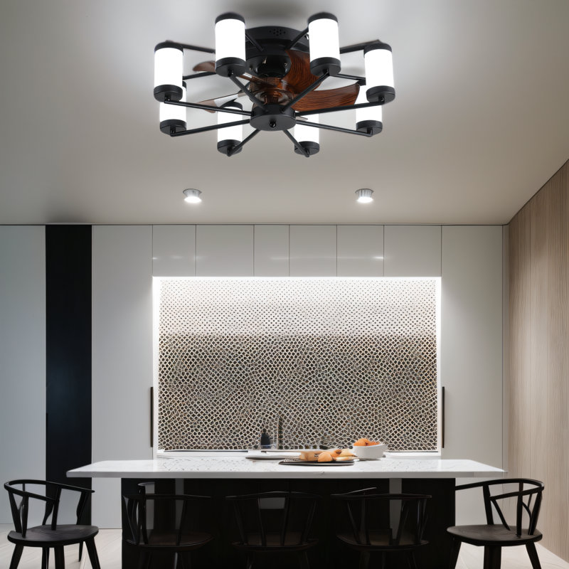 21.7" Ceiling Fan Light With Dimmable Light & Remote Control, Windmill-shaped Flush Mount Ceiling Fan 6 Speeds Reversible Low Profile With 5 Blade For Kitchen Dining Room Bedroom Livng Room Hallway