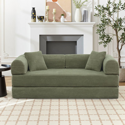 64.7" Queen-Size Futon Bed Corduroy Convertible Sleeper Sofa Floor Futon Couch With 2 Pillows - No Assembly Required