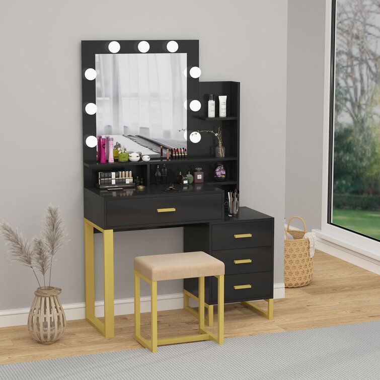 Everly Quinn Makeup Vanity Dressing Table with LED Light & Reviews