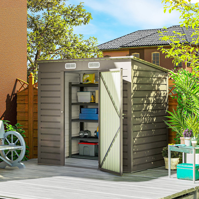 Outsunny 6 x 4FT Garden Shed Easy to Assemble Lockable Door Light Grey