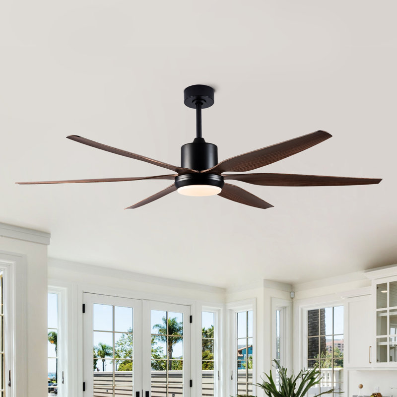 Ventilateur de plafond de ferme de 54 po et 66 po avec éclairage - étanche, 6 pales, moteur à courant continu réversible, télécommande, DEL à intensité variable 3CCT, pales à grain de bois en ABS durable pour une utilisation intérieure / extérieure