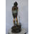 Copper and Metal Girl looking at frog jumping bronze fountain -  Size: 21"L x 15"W x 38"H.