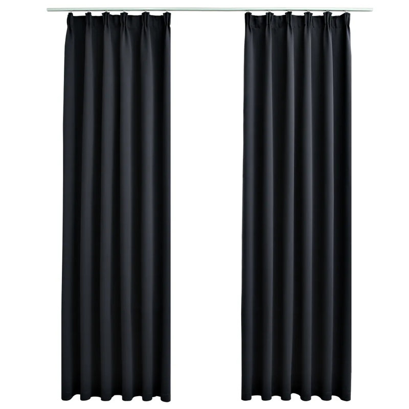 Chol Blackout Curtain Pair, Black, Width 140 x Drop 225cm