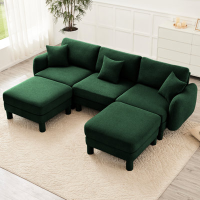 Canapé modulaire moderne en U à 3 boucles avec 2 repose-pieds et pieds cylindriques, structure affaissée et confort d'assise optimal