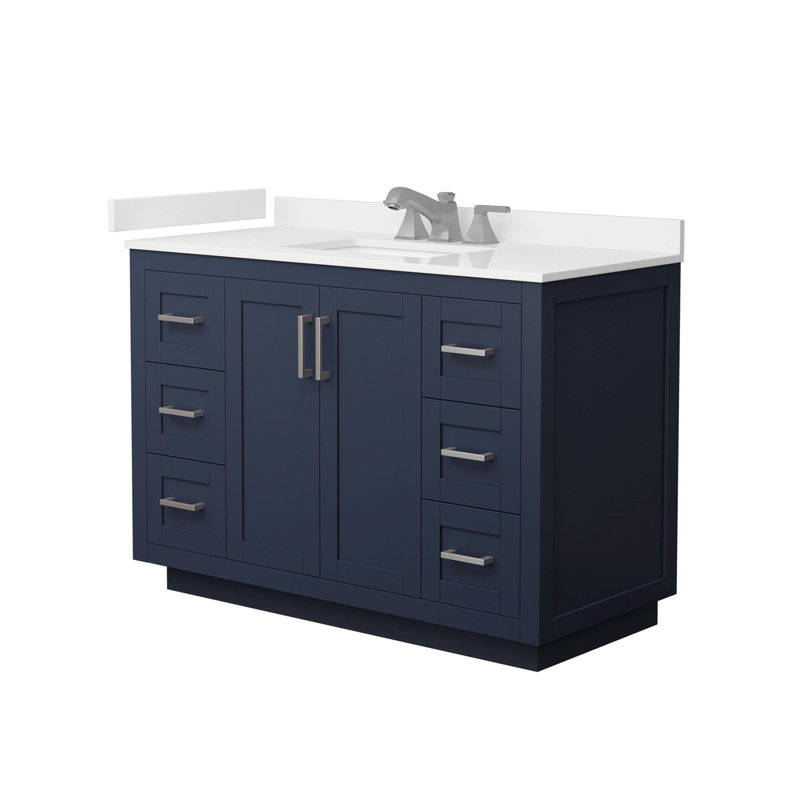 Miranda 48" Freestanding Single Bathroom Vanity with Quartz Top, Dark Blue, White Quartz, Brushed Nickel