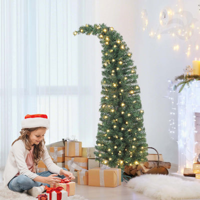 Arbre de Noël artificiel courbé 5 pi: sapin de haute montagne fantaisiste, 300 Leds, base en métal