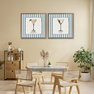Summer Drinks on Stripes 2pc Floating Frame Set, design by Susan Jill