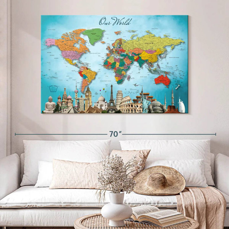 My World, punaise, voyage, Amrico II, H 34 po x l 51 po