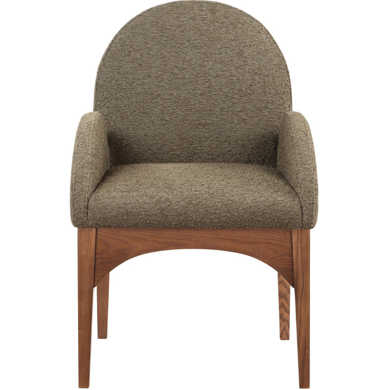 Waldorf Fabric Arm Chair Dining Chair, Walnut, Olive Boucle Fabric
