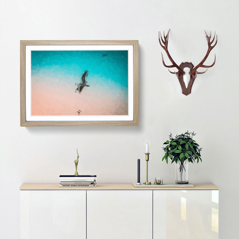Soaring Seagulls in Abstract - Picture Frame Graphic Art Print, Oak Framed, 36cm H x 48cm W x 2cm D