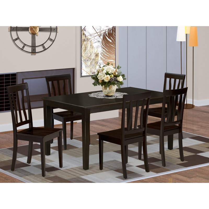 7 Piece Kitchen Table & Chairs Set Consist of a Rectangle Dining Room Table and 6 Dining Chairs, Cappuccino, Wooden