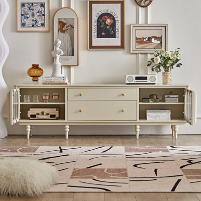 Meuble télé moderne en bois massif beige