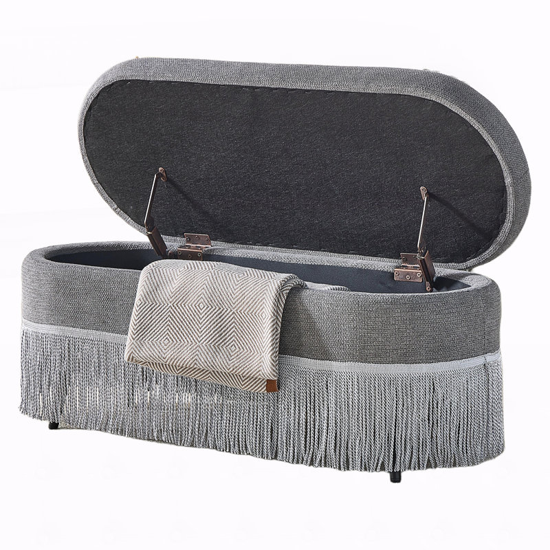 Repose-pieds ovale rembourré avec rangement, repose-pieds multifonctionnel et rangement caché pour le salon ou la chambre à coucher
