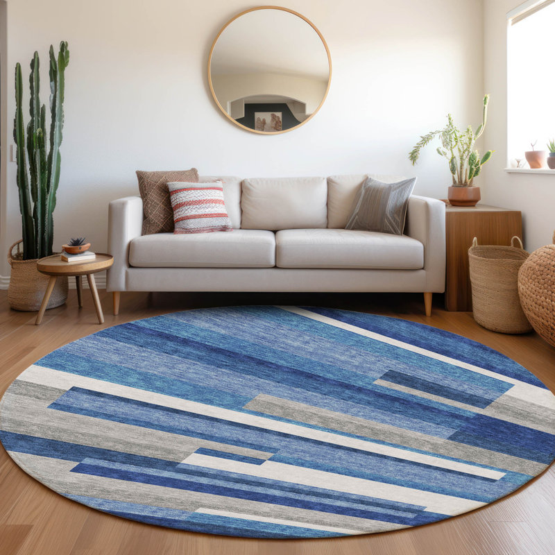 Malchow Washable Striped Indoor / Outdoor Rug, Round 8'