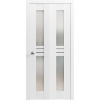 Sliding Closet Bi-fold Doors 42 x 96 Mela 7222 White Silk Sturdy Tracks Moldings Trims Hardware Set Wood Solid Bedroom Wardrobe Doors