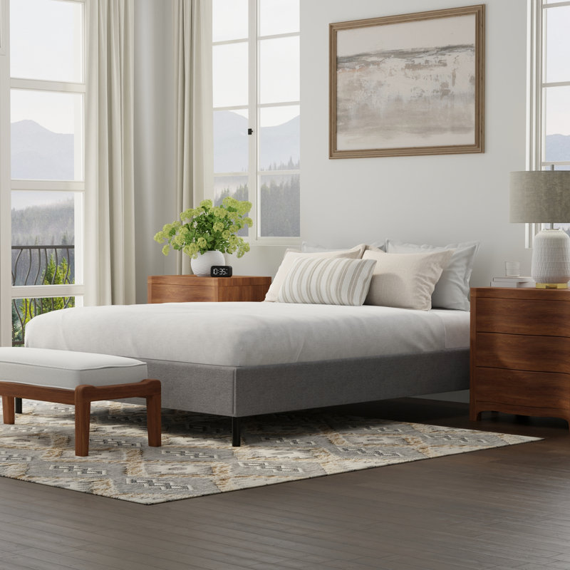 Structure de lit simple tapissier noir et gris TG, base pour toutes les variétés de matelas standard, profondeur de produit de 80 po, largeur de 38 po, hauteur de 15 po, 42 lb, matelas en mousse sans outil, outils nécessaires