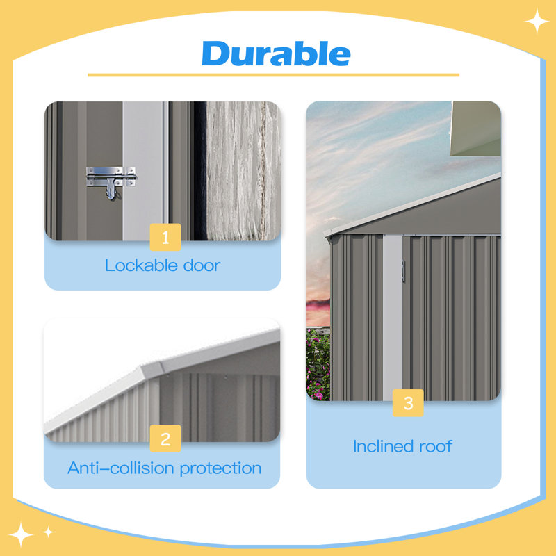 Remise de rangement, porte à charnière simple avec toit incliné, conception structurelle solide, bonne ventilation, surface avec film de protection, et convient à divers cas de figure