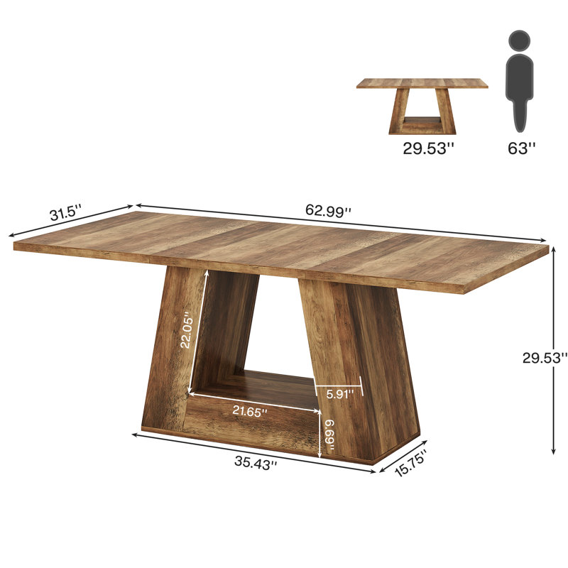 63" Modern Executive Desk With Sturdy Base, Brown