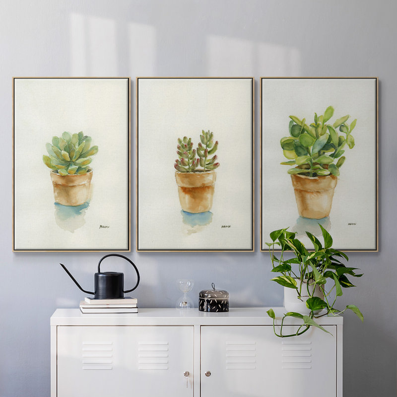 Succulent I, encadré sur toile, 3 pièces, Naturel, H 48 po x l 96 po x P 2 po