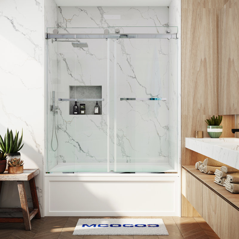 Porte de baignoire coulissante lisse sans cadre Opoc Mirage MCOCOD l 56-61 "x H 60" avec verre transparent 3/8 "(10mm)