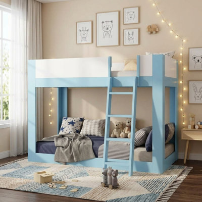 76.9" L Low-Profile Wooden Bunk Bed with Reversible Ladder and Safety Guardrails