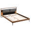 Lit à panneaux en similicuir brun et gris de taille double, support confortable avec coussin ergonomique, 2 lumières à DEL sur la tête de lit, pieds moyens, structure en bois et en métal sans sommier,