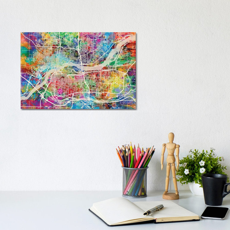 Quad Cities Street Map I by Michael Tompsett - Wrapped Canvas Gallery-Wrapped Canvas Giclée, 20.32 cm H x 30.48 cm W
