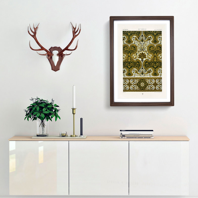 Ornate 17th Century Pattern by Albert Racinet - Picture Frame Painting Print, Walnut Framed, 36cm H x 27cm W x 2cm D