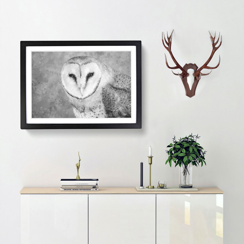 Barn Owl - Single Picture Frame Painting on MDF, Black, 45cm H x 63cm W x 2cm D