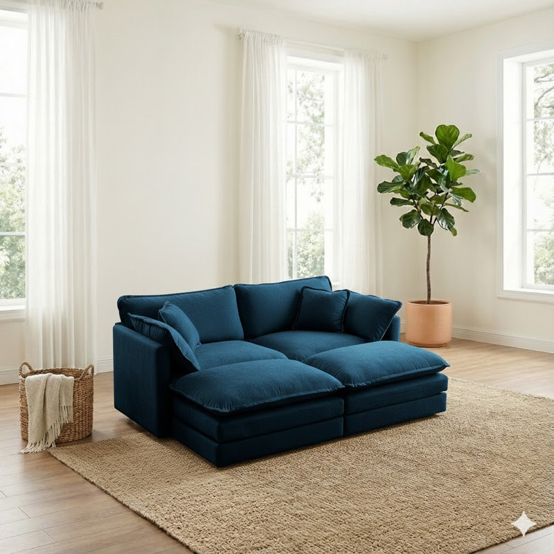 Canapé modulaire avec 2 repose-pieds Comfy, Bleu