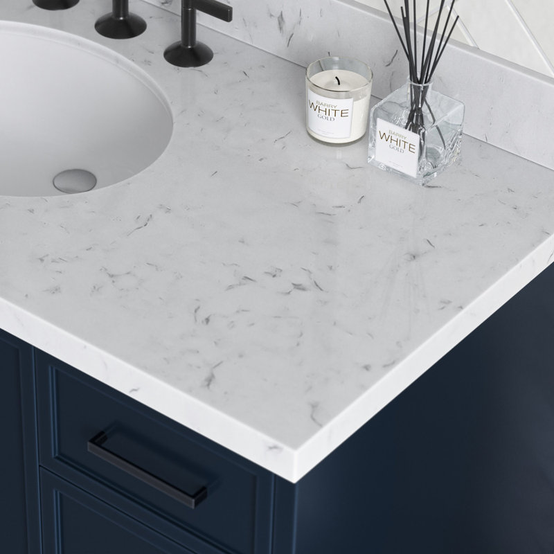 ARIEL Kelly 48 Single Sink Bathroom Vanity with Carrara Quartz Top, Midnight Blue, 48"