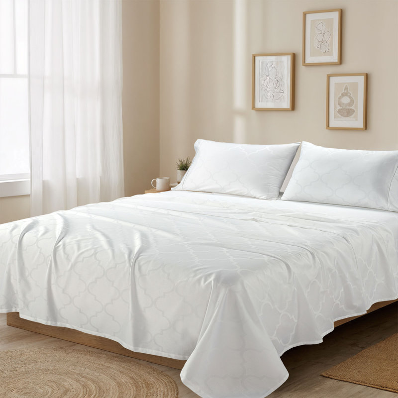 Ensemble de draps 100% coton jacquard 300 fils tissés en satin de coton, Ensemble de draps très grand californien avec 2 t