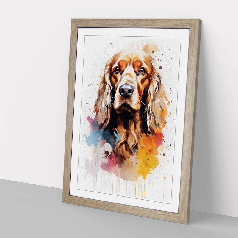 Cocker Spaniel Gestural No.3 - Single Picture Frame Print on Wood, Oak, 46cm H x 34cm W x 2cm D