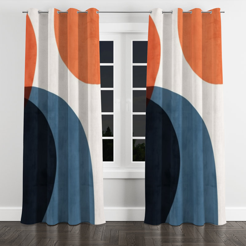 Motif bohème bleu et orange minimaliste I - rideau occultant à œillets abstrait minimalisme - 1 panneau, L 52 po x L 95 po