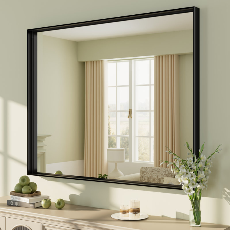 Miroir mural Aevar, 40 po x 32 po, Noir mat