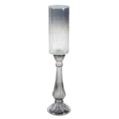 Glass Handmade Turned Style Pillar Hurricane Lamp with Faux Mercury Glass Finish