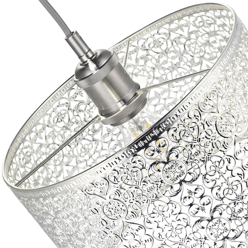 Ornate Moroccan Style Decorated Pendant Lighting Shade, Silver