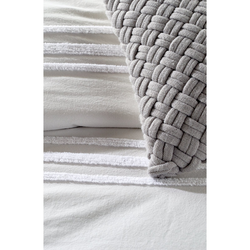 DKNY Chenille Stripe 100% Cotton 3 Piece Comforter Set, King Comforter + 2 King Shams, Gray