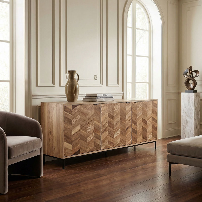 Herringbone 76.5'' W Solid Wood Sideboard