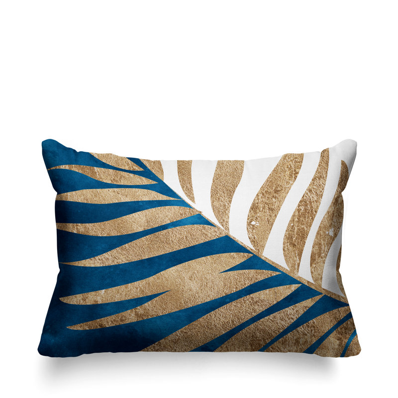 Coussin lombaire intérieur / extérieur Pom Fern, Turquoise / or / blanc
