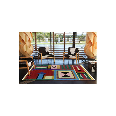Tapis multicolore à motif géométrique mixte à motif géométrique moderne lavable à la machine